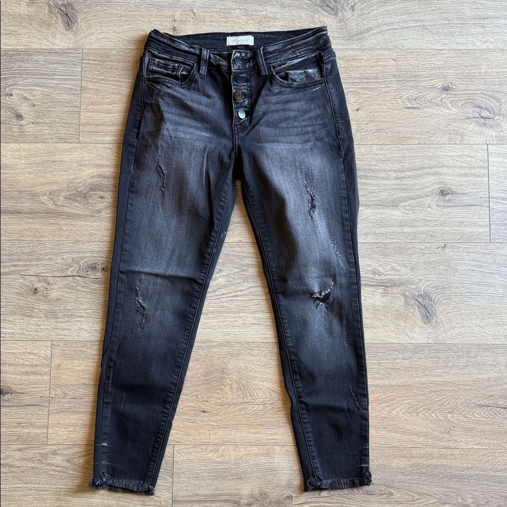KANCAN Mid-Rise Ankle Skinny Button-Fly Black Jeans Size 27
